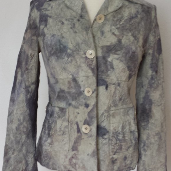Suede Leather Moto Jacket Blazer gray white ivory beige XS 2 4 tie dyed cowgirl‎